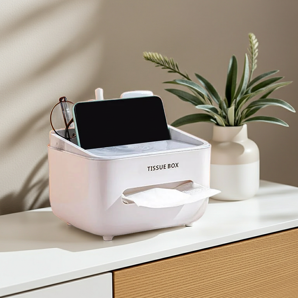 Multifunctional Tissue Box with Phone Holder
