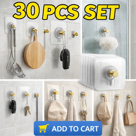 Pack of 30 Transparent Adhesive Screw Hooks – No Drill Wall Nail Stickers for Hanging (Strong & Waterproof)